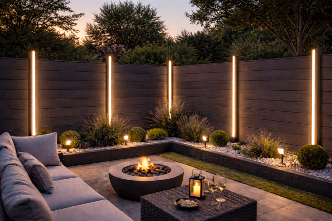 WPC Zaun mit Lichtleisten